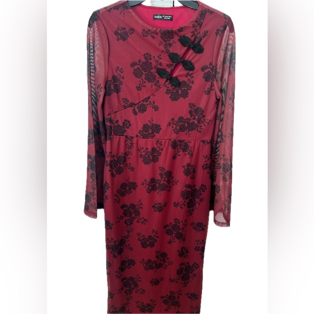NWOT SHEIN Burgundy Long Sleeve Floral Dress